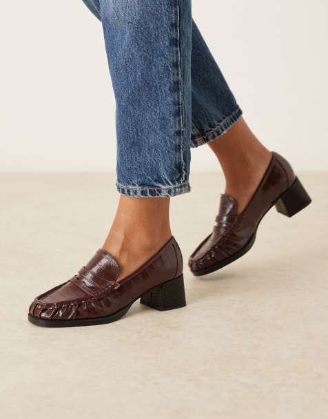 ASOS DESIGN Siren mid heel loafers in burgundy - view 1