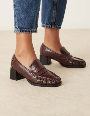 Asos Design Siren Mid Heel Loafers In Red