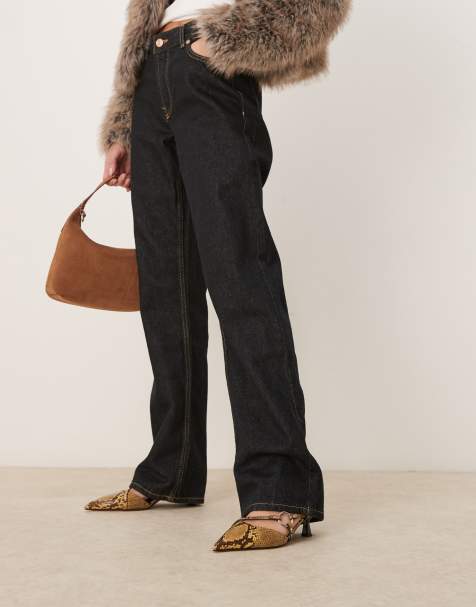 ASOS DESIGN – Sissi – Buty w wężowy wzór na obcasie-kaczuszce z ozdobnym pierścieniem - view 1