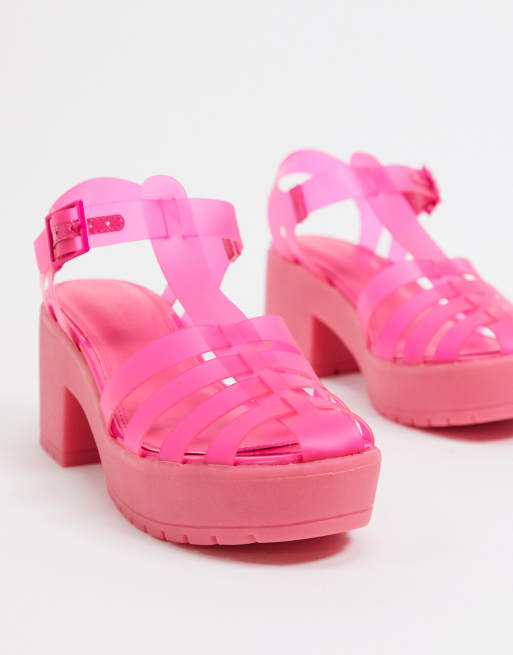 ASOS DESIGN Sissi heeled fisherman jelly sandals in pink ASOS