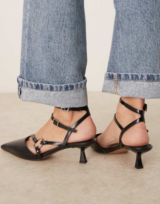 ASOS DESIGN Sissi ring detail kitten heel shoes in black