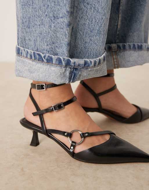 ASOS DESIGN Sissi ring detail kitten heel shoes in black, 4 of 4