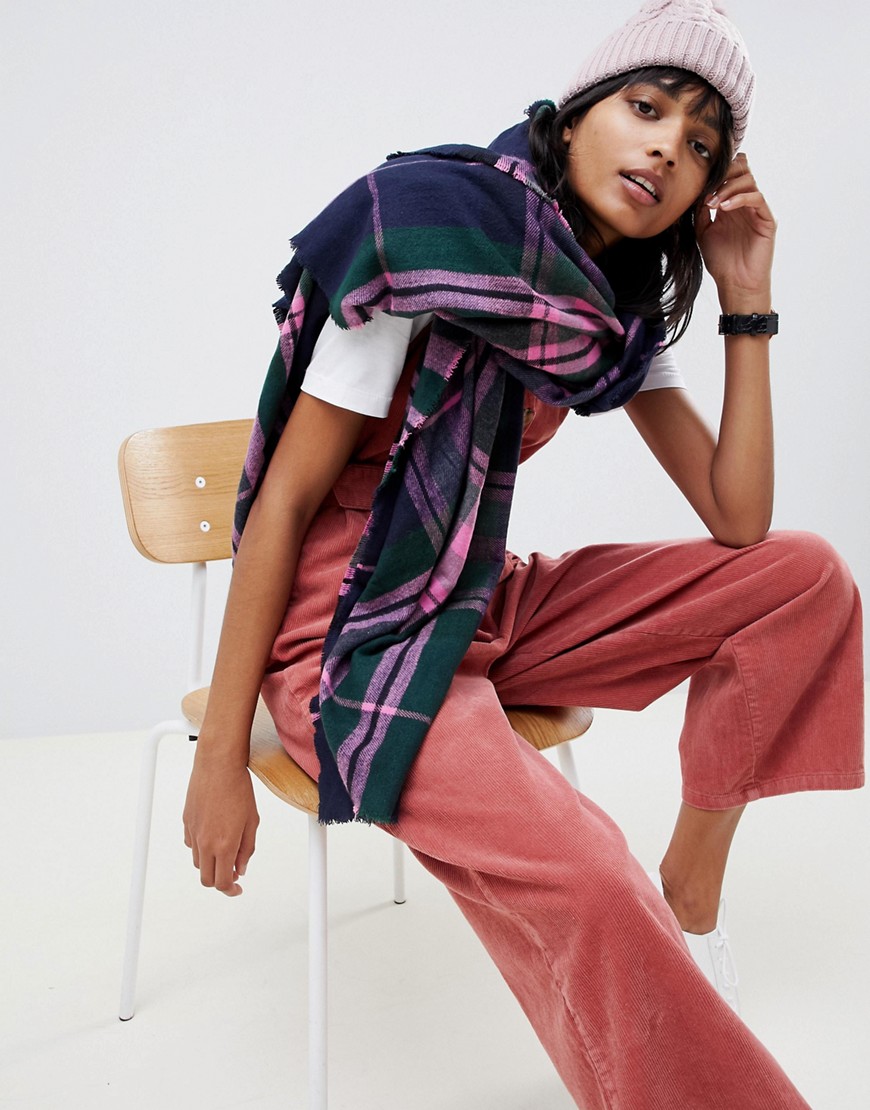 ASOS Design - Sjaal in roze en marineblauwe ruit