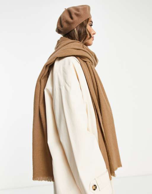 ASOS DESIGN - Sjaal met onafgewerkte rand in camel