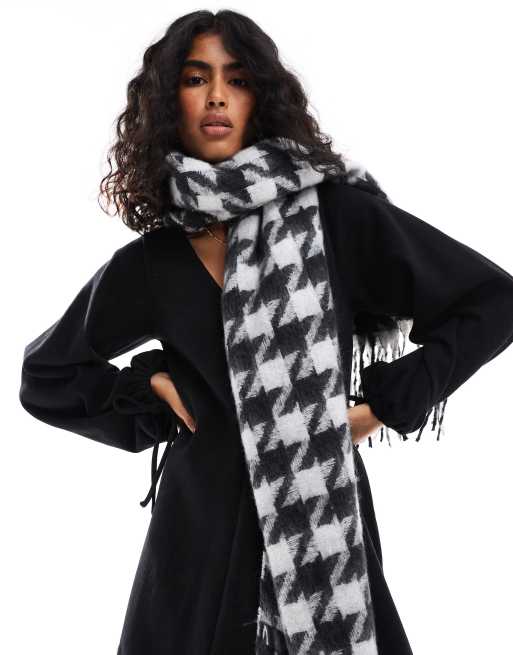 ASOS DESIGN - Sjaal met pied-de-poule ruitjes in zwart en wit, 2 van 4
