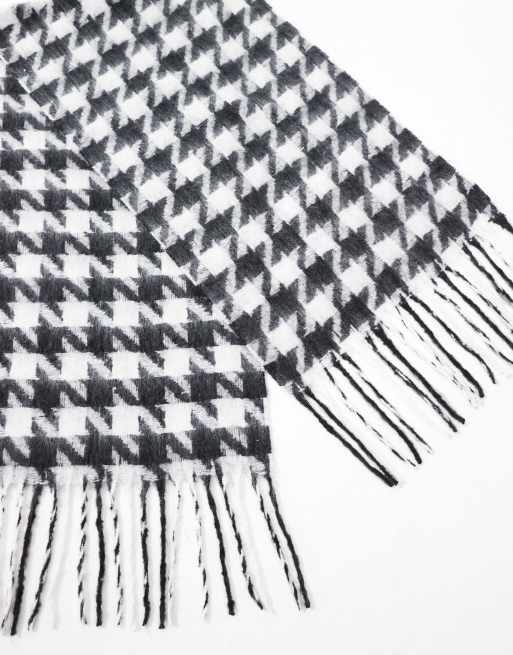 ASOS DESIGN - Sjaal met pied-de-poule ruitjes in zwart en wit, 3 van 4