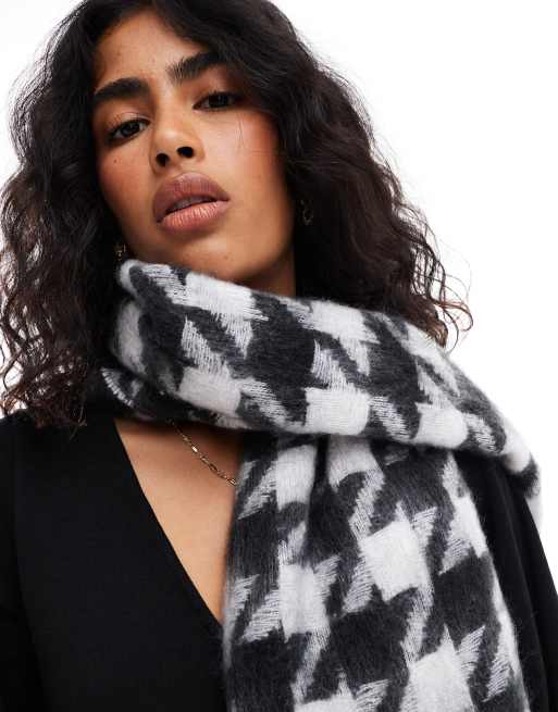 ASOS DESIGN - Sjaal met pied-de-poule ruitjes in zwart en wit, 4 van 4