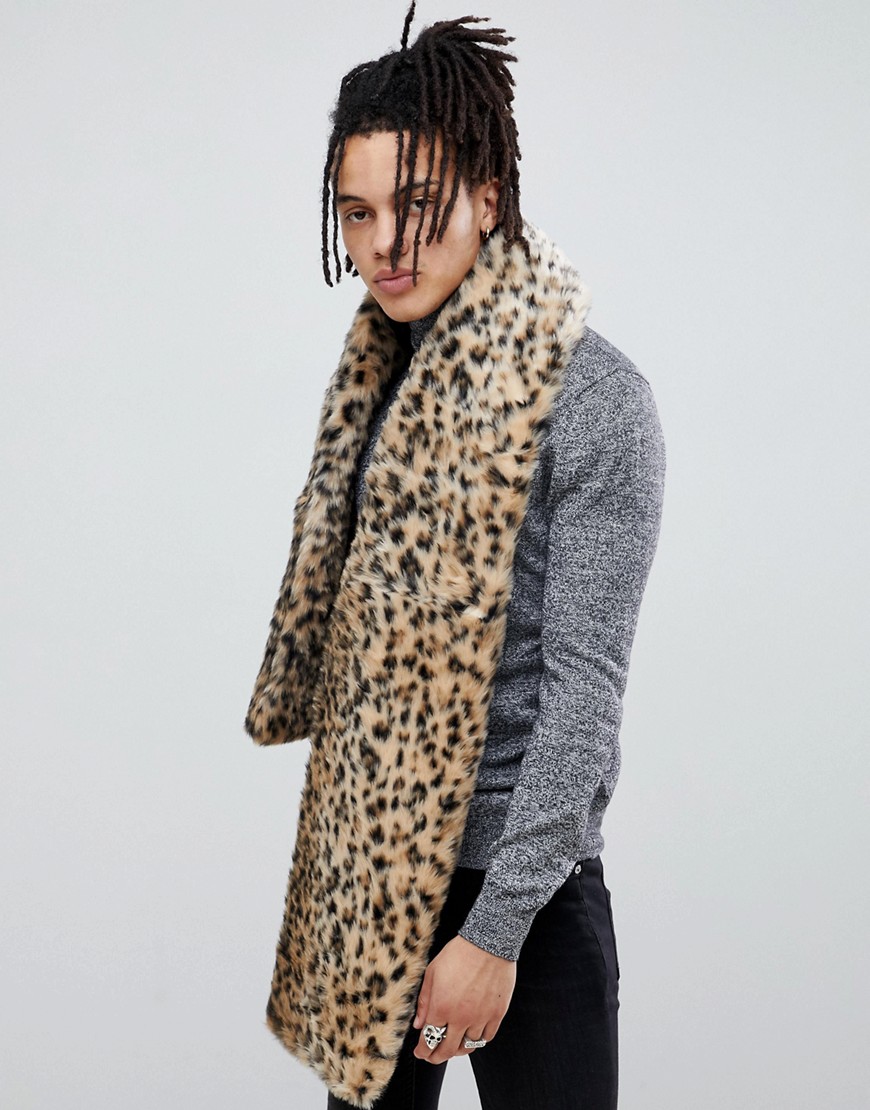 ASOS DESIGN - Sjaal van imitatiebont in luipaard-Zwart