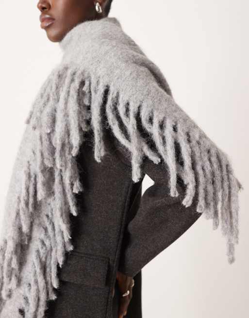 ASOS DESIGN - Sjaal van wolmix met franjes in grijs, 2 van 3