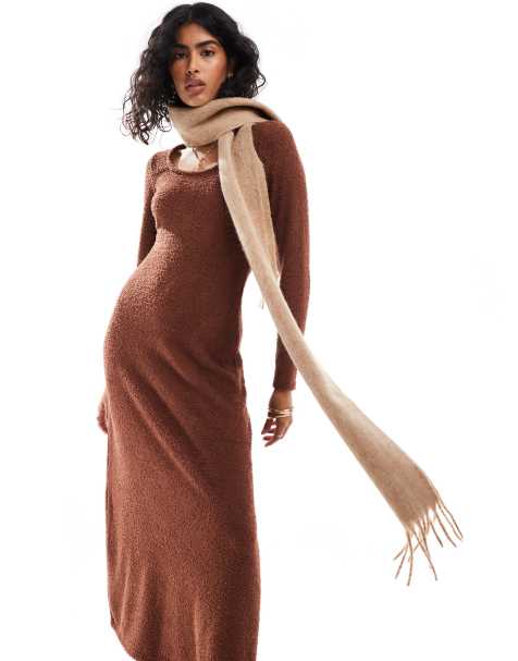 ASOS DESIGN - Sjaal van wolmix met kwastjesontwerp in beige - view 1