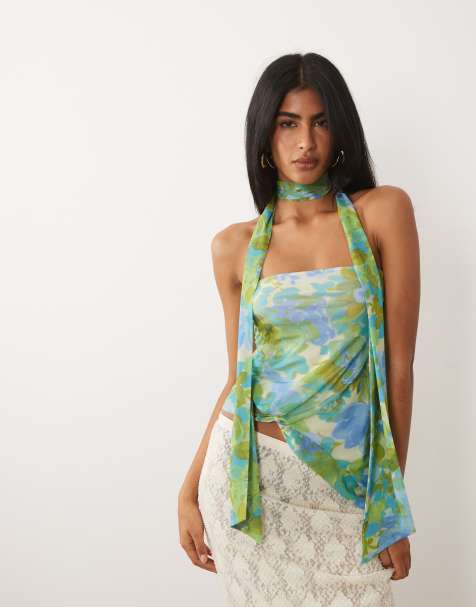 ASOS DESIGN - Sjaaltop van mesh met knoop en bloemenprint - view 1