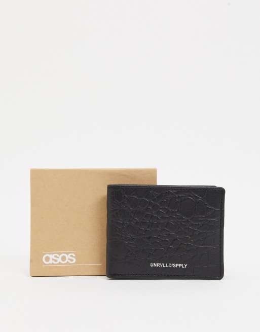 ASOS DESIGN – Składany portfel z czarnej skóry ze wzorem imitującym skórę krokodyla