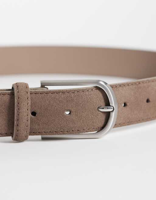 ASOS DESIGN skärp i äkta mocka med rundad spänne i taupe, 3 av 3