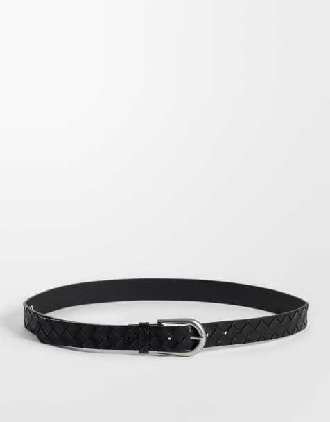 ASOS DESIGN skärp i svart präglad flätstruktur i konstläder - view 1