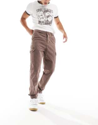 ASOS DESIGN skater cargo pants in canvas with brown acid wash