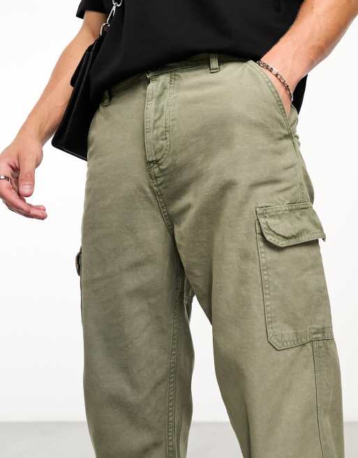 ASOS DESIGN skater cargo trousers in canvas with acid wash khaki