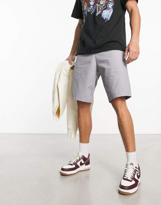 ASOS DESIGN skater chino shorts in longer length in light grey 