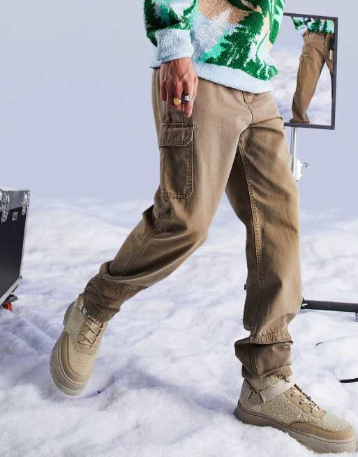 ASOS DESIGN skater fit cargo pants in canvas with acid wash