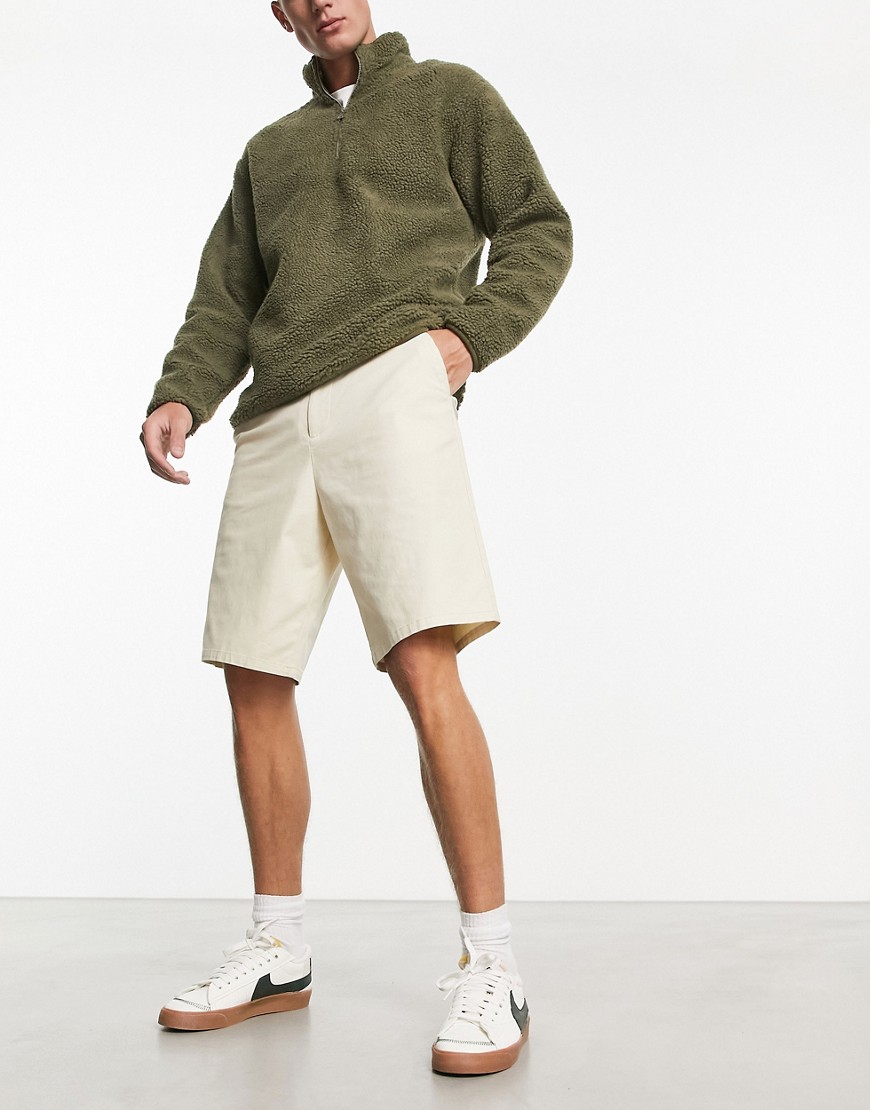 Asos Design Wide Chino Shorts In Beige-neutral