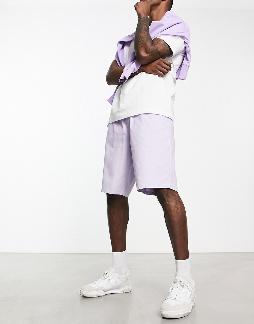 Asos Design Skater Fit Chino Shorts In Longer Length In Lilac-purple