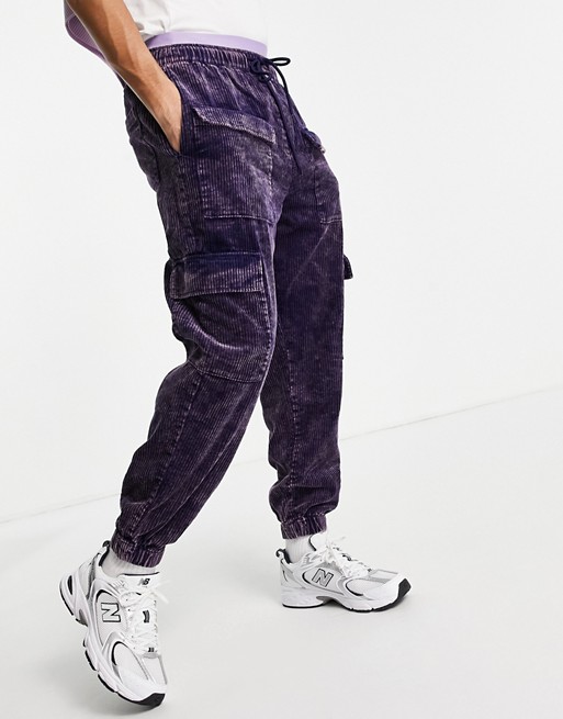 ASOS DESIGN cord trousers in skater fit with acid wash