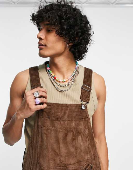 ASOS DESIGN skater fit dungarees in cord in brown, 3 of 4