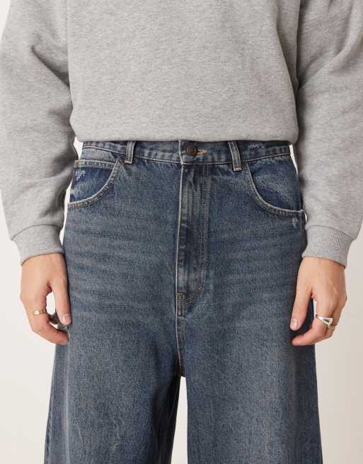 ASOS DESIGN skater fit jeans in dark wash blue with rips, 5 of 5