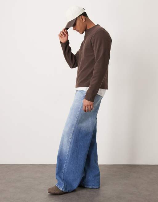 ASOS DESIGN skater fit jeans with wide hem in light wash blue, 2 of 5