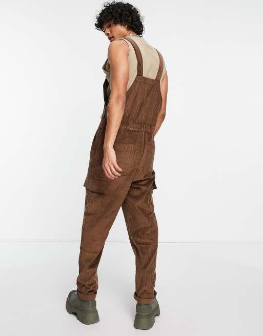 ASOS DESIGN skater fit overalls in cord in brown, 4 of 4