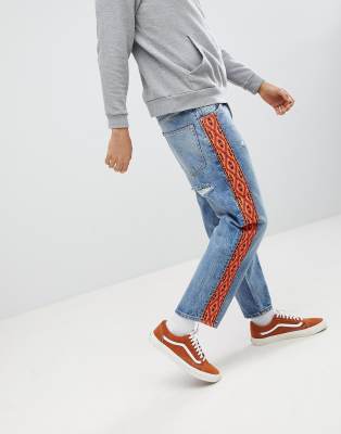 orange side stripe jeans