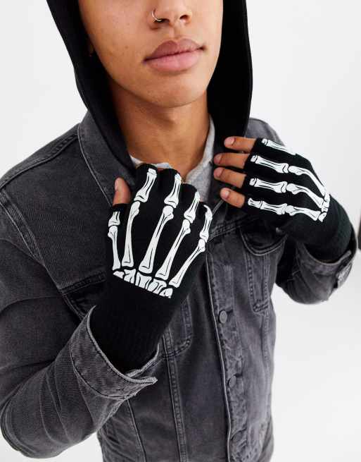 Skeleteen Fingerless Faux Leather Gloves