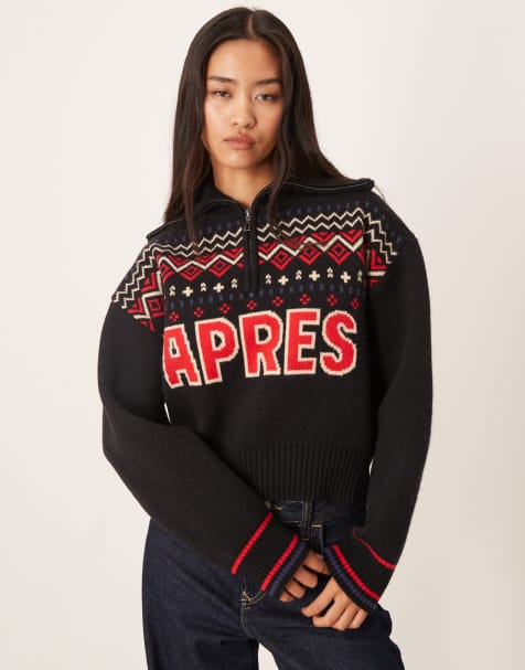 ASOS DESIGN ski slogan half zip Fairisle sweater - view 1