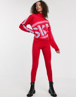 ASOS DESIGN – Ski – Stickade leggings med ränder, del av set-Flerfärgad
