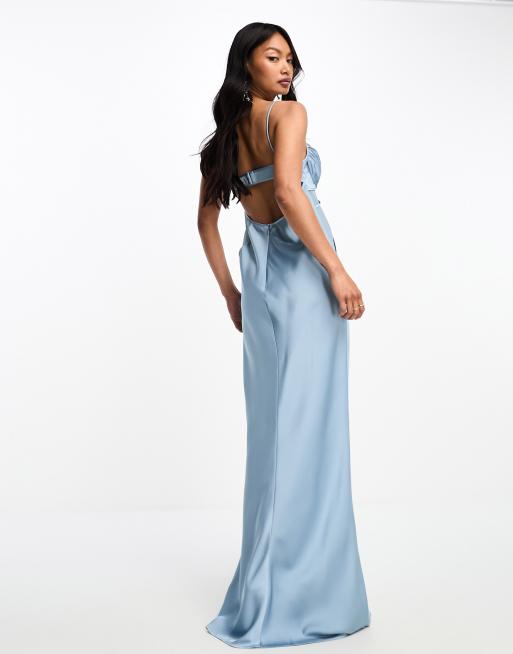 ASOS DESIGN - Skiferblå maxikjole med skåle og spændetalje i satin, 2 af 4