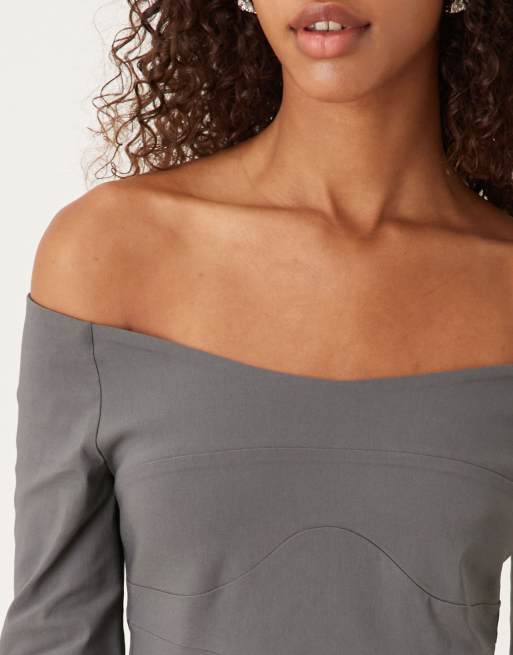 ASOS DESIGN - Skifergrå minikjole med lange ærmer og plisseret skørt, 4 af 4