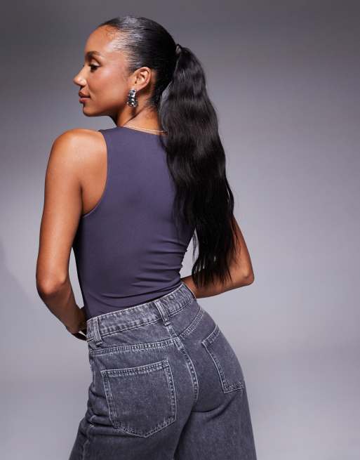 ASOS DESIGN - Skifergrå tætsiddende bodystocking med racerhals i dobbeltlag, 3 af 4