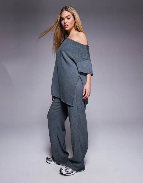 ASOS DESIGN - Skifergråt sæt med tekstur i krølstof - view 1