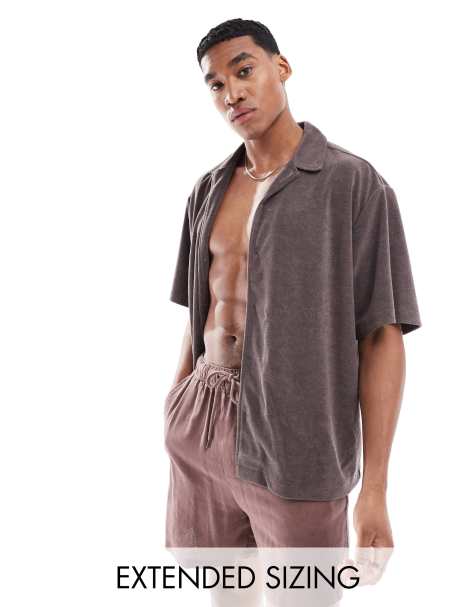 ASOS DESIGN – Skiffergrå skjorta i oversize med platt krage i frotté - view 1