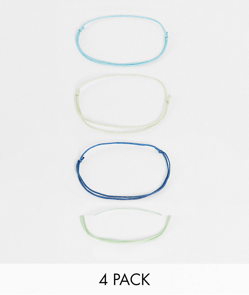 ASOS DESIGN skinny 1mm cord bracelet pack in navy blue gray and blue-Multi