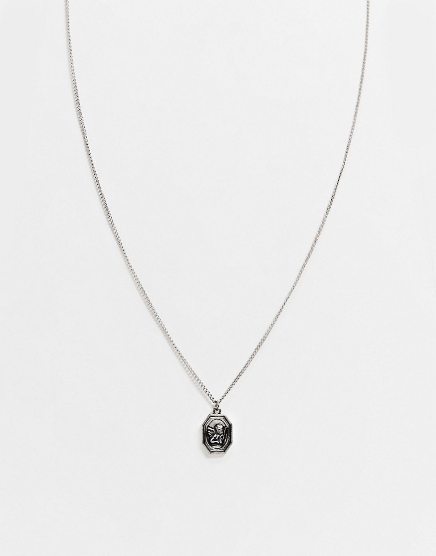 ASOS DESIGN - Skinny 2 mm-halskæde i poleret sølvfarve med englevedhæng-Guld