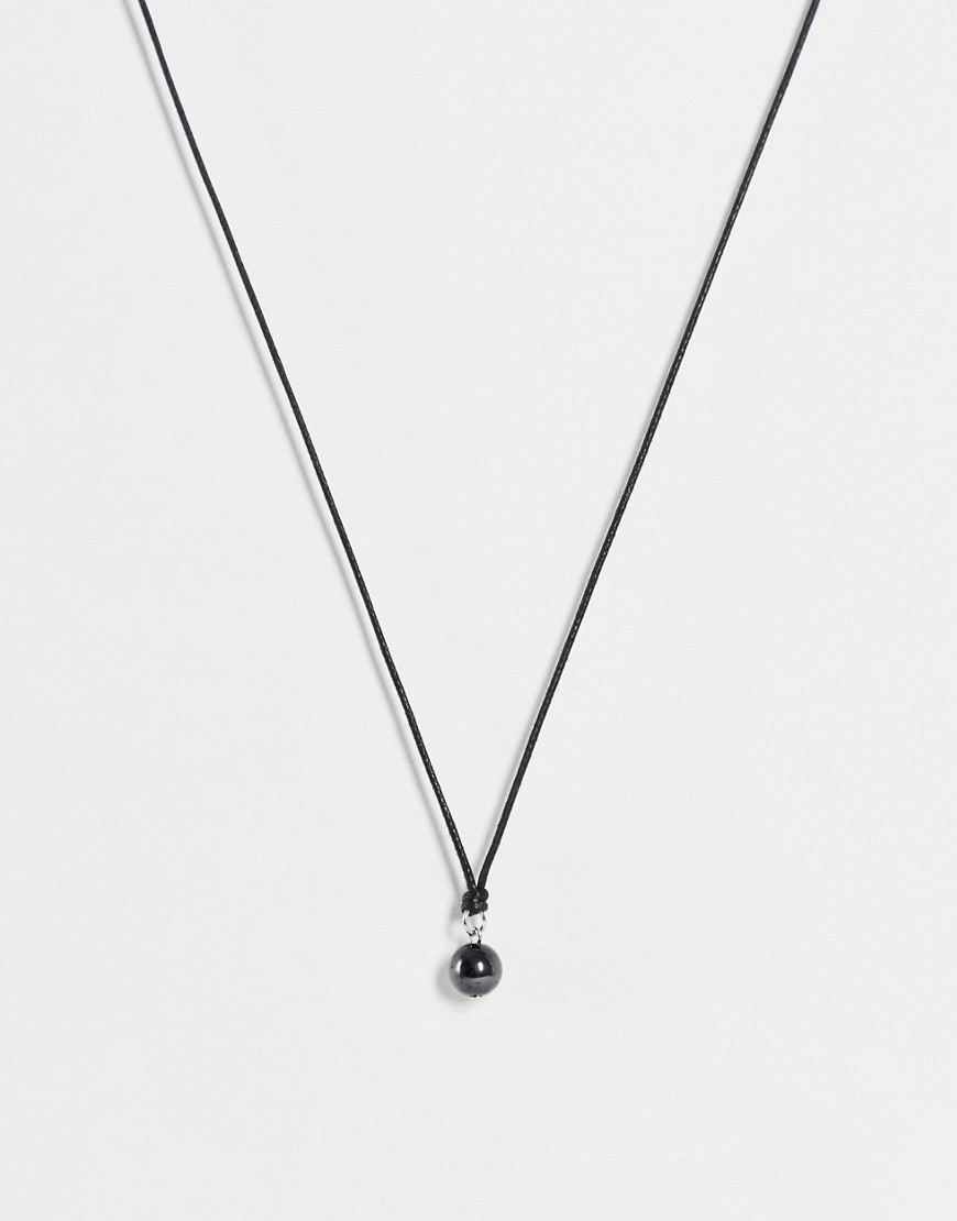 ASOS DESIGN skinny 2mm neckchain in cord with black faux pearl pendant