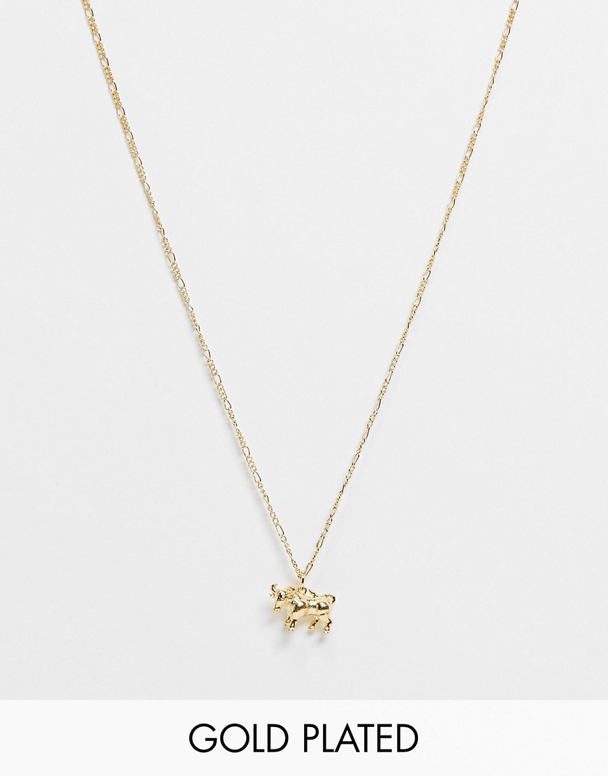 Asos Design Skinny 2mm Neckchain With Ox Pendant In 14k Gold Plate