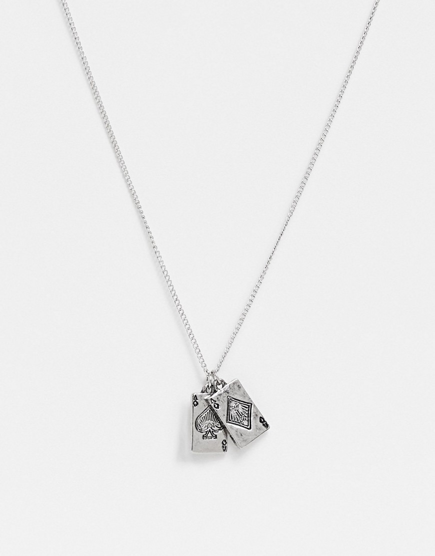 ASOS DESIGN skinny 2mm neckchain with playing card charms in burnished silver tone