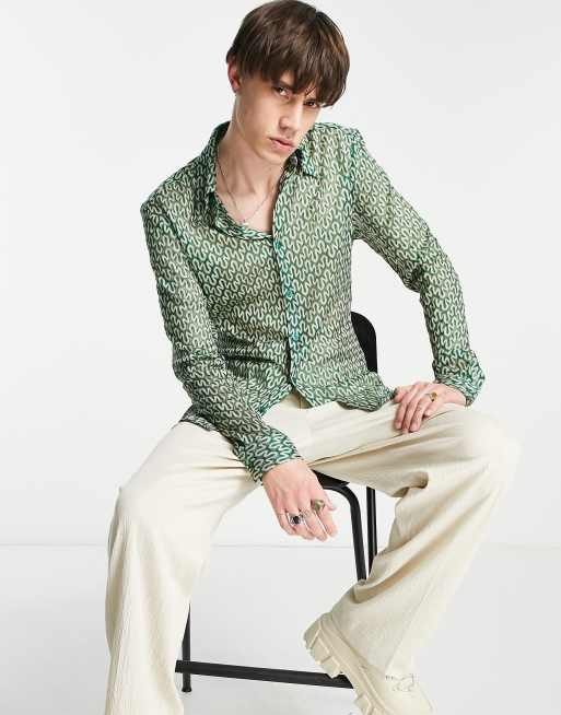ASOS DESIGN skinny 70s collar knitted shirt in green, 4 of 4