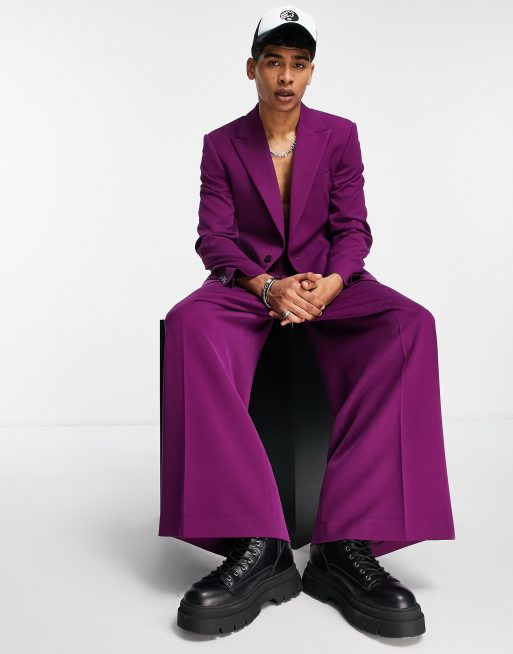 ASOS DESIGN skinny 70s lapel suit jacket in aubergine ASOS