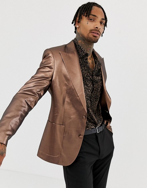 ASOS DESIGN skinny 70s metallic copper prom blazer | ASOS