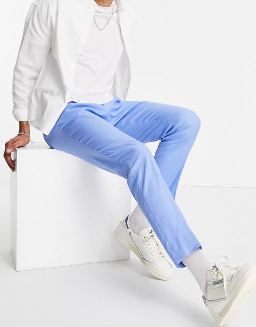 ASOS DESIGN slim ankle grazer jersey smart jogger-style pants in blue