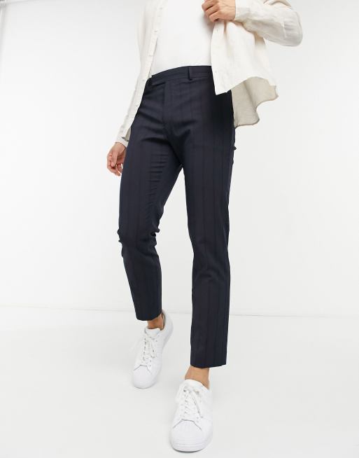 ASOS DESIGN skinny ankle grazer smart pants in navy pin tuck