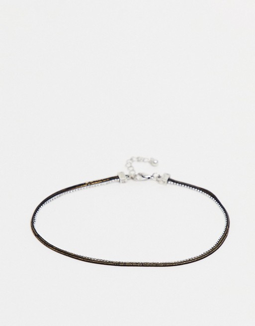 ASOS DESIGN anklet with double layer in burnished gold and silver tone