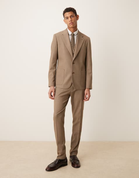 ASOS DESIGN skinny beige suit in wool look herringbone - view 1
